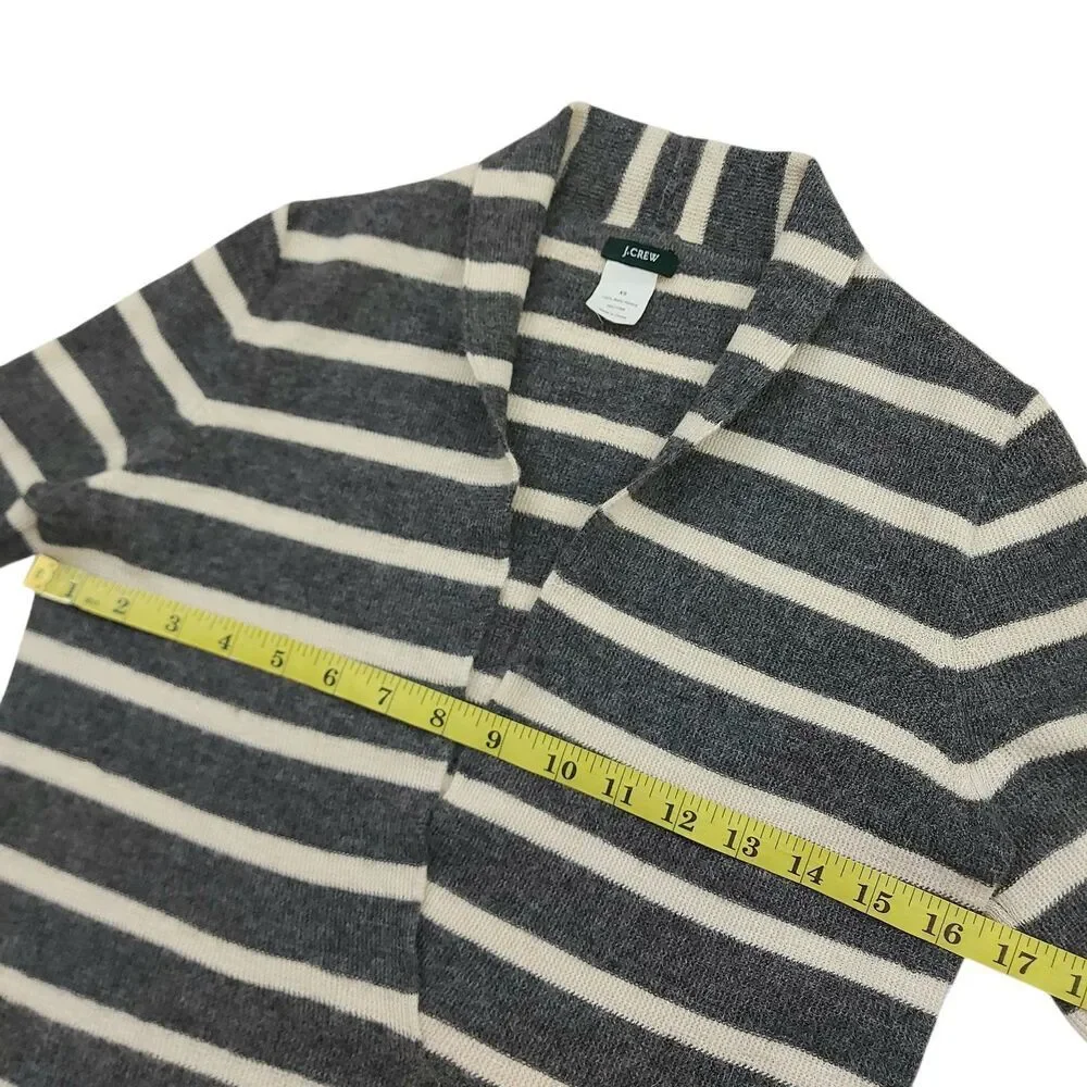 J Crew Sweater Womens XS Gray Striped Baby Alpaca Shawl Collar Knit Travel